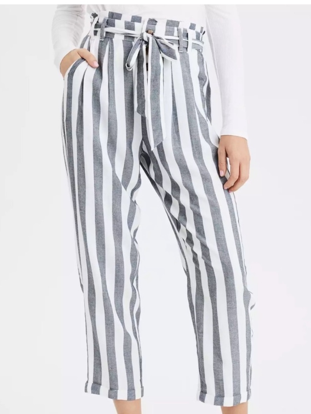 American Eagle Striped Paper Bag Waist Lightweight Pants. Size Small.